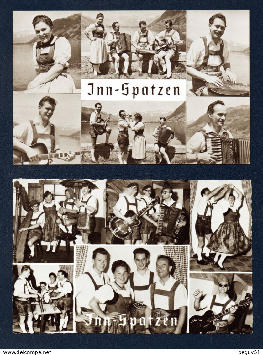 Inn-Spatzen. Quatuor De Musiens Et Danseuse En Costumes Traditionnels. Lot De 2 Cartes De Karl Haidinger, Zell Am See. - Zell Am See