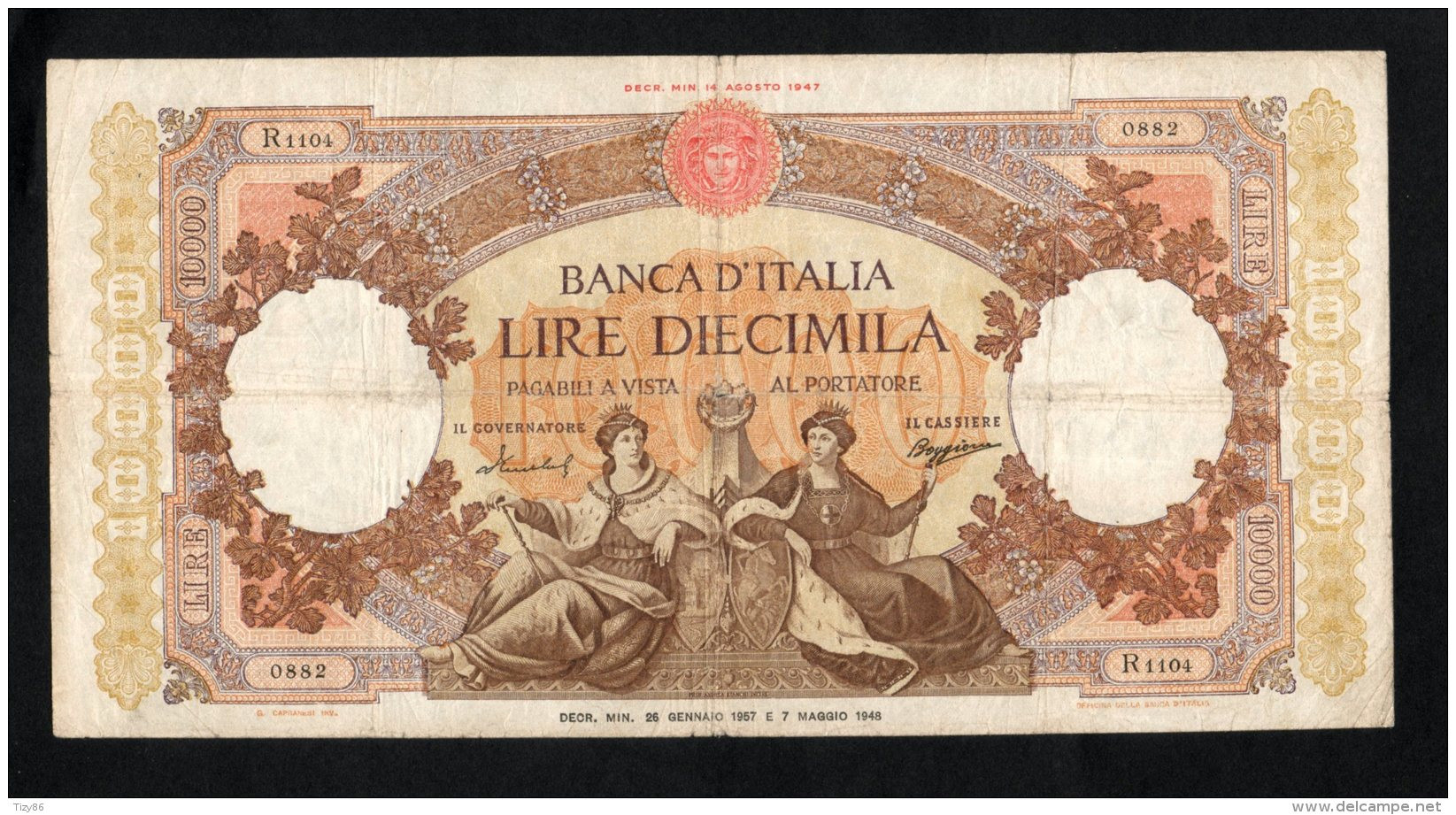 Banconota Italia 10.000 Lire Regine Del Mare 26/1/1957 Circolata - 10.000 Lire