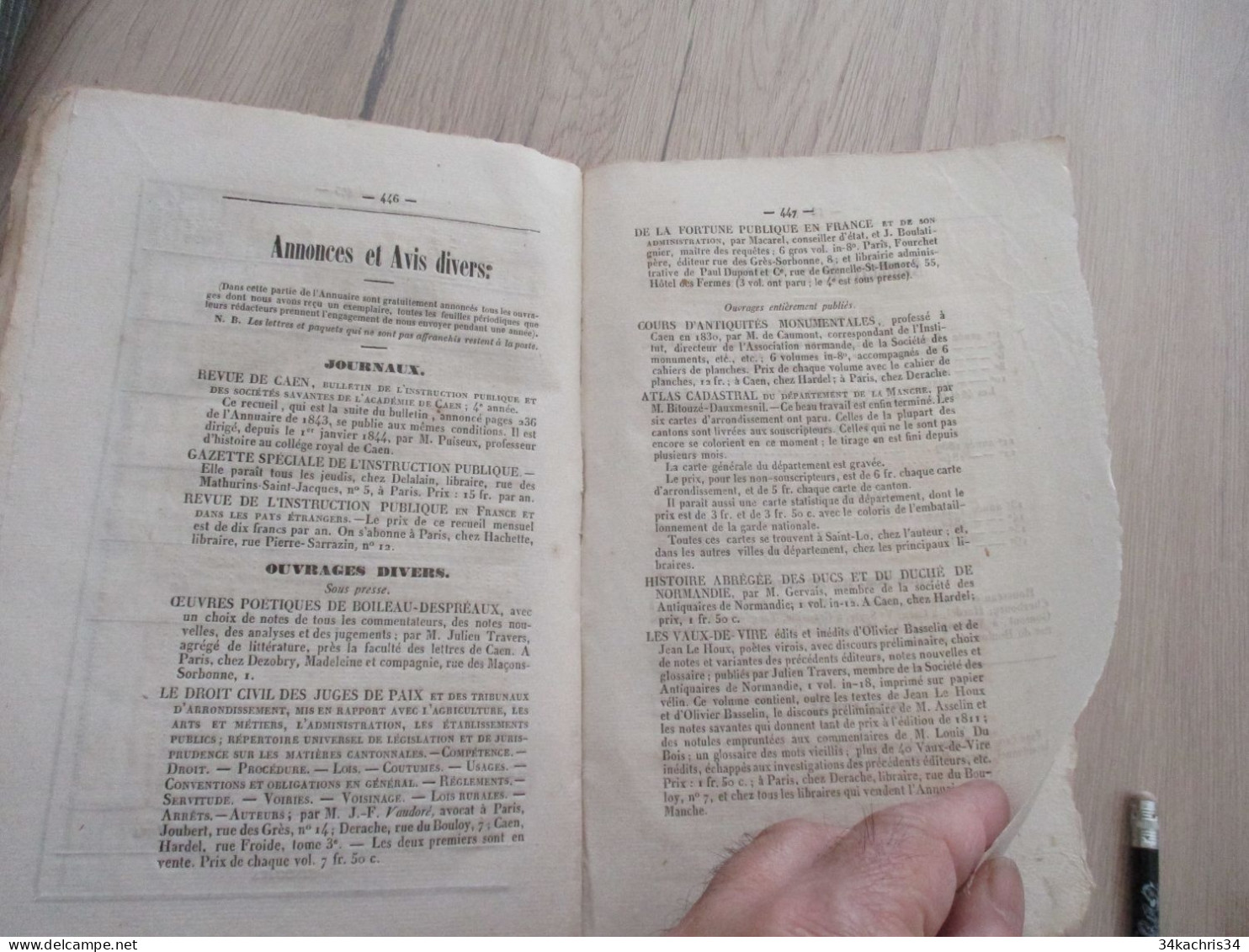 M45 Manche Normandie annuaire du département 2ème partie en reliure d'attente 1842