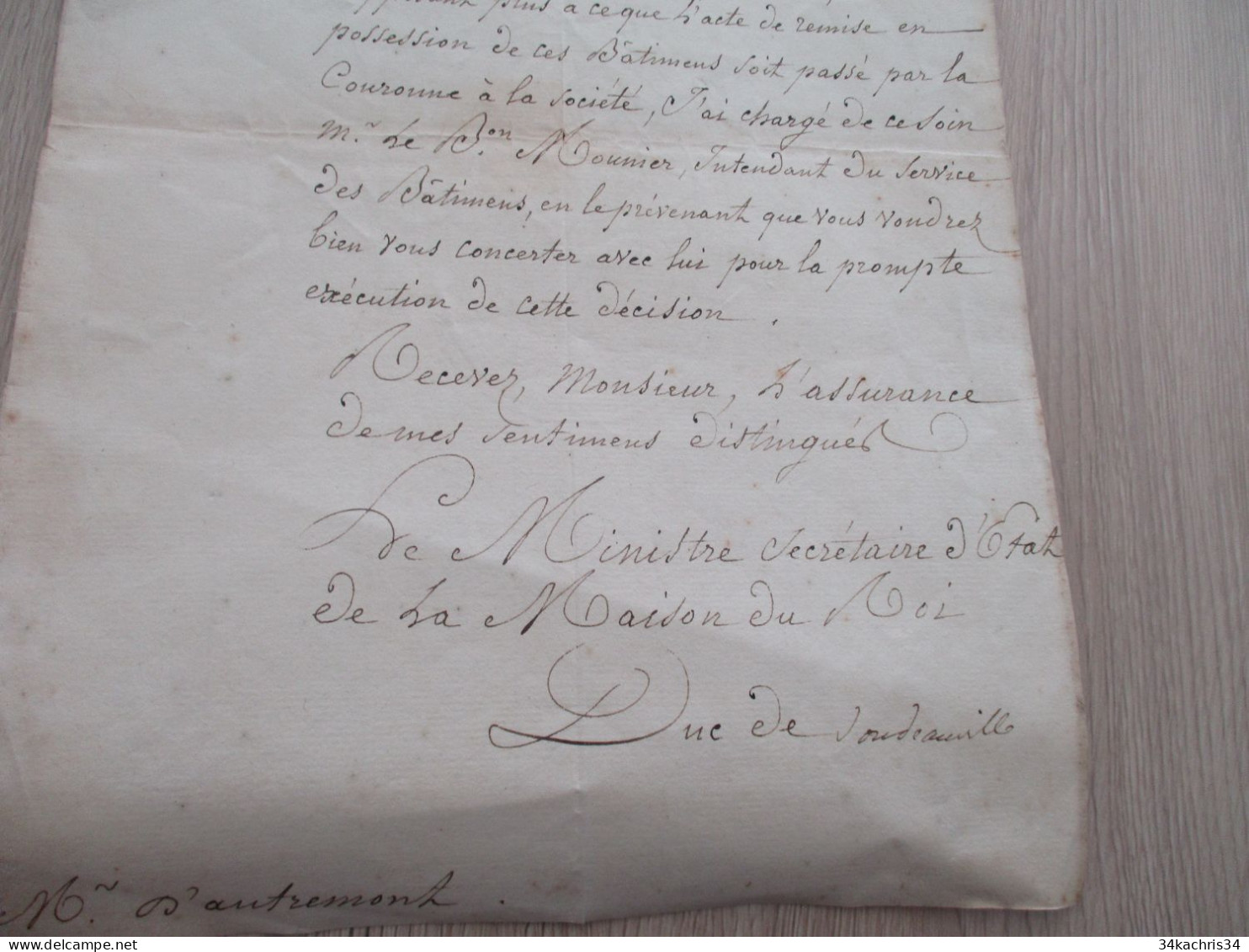 M45 LAS Autographe Signé DUC DE DOUDEAUVILLE 06/061826 Fond 3000f Liste Civile Pour Les Canonniers De La Cie Des Indes - Politiques & Militaires