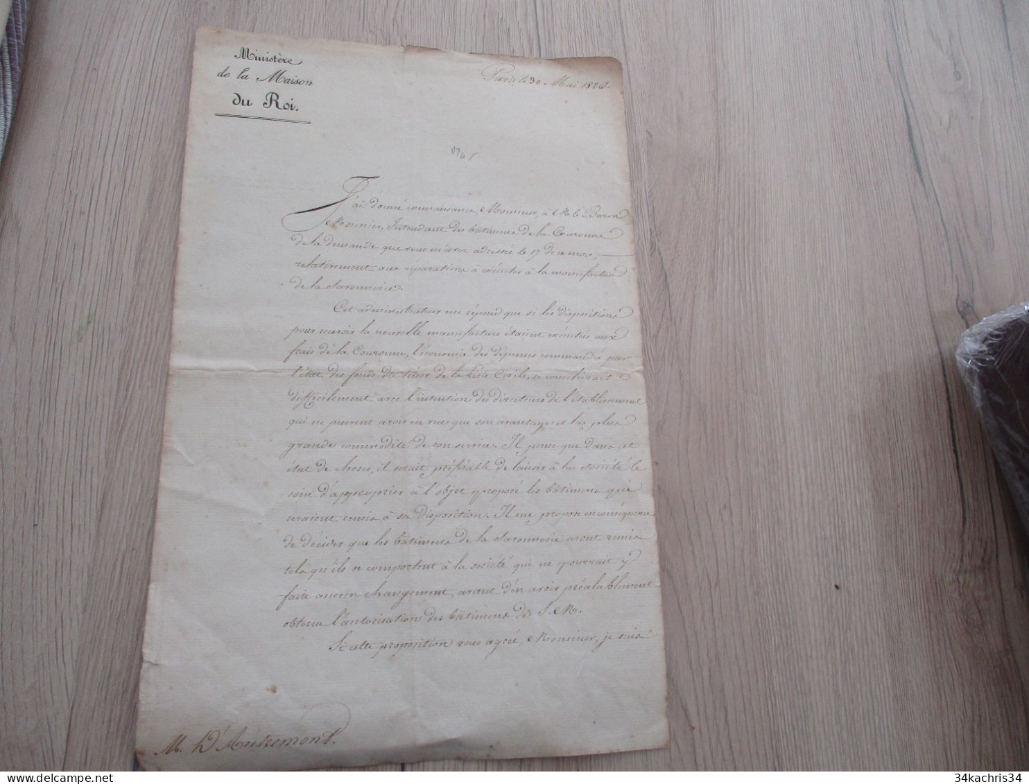 M45 LAS Autographe Signé DUC DE DOUDEAUVILLE 30/05/1826 BATIMENTS De La Savonnerie Et Locaux à Acquérir Cie Des Indes? - Politiek & Militair