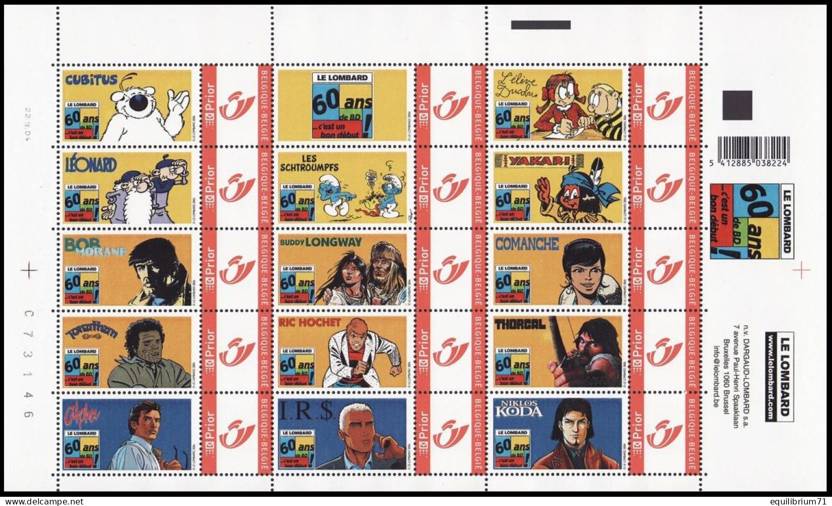 DUOSTAMP** / MYSTAMP** - 60 Ans De BD / 60 Jaar Stripverhalen / 60 Jahre Comic / 60 Years Of Comics - "Le Lombard" - Philabédés (comics)