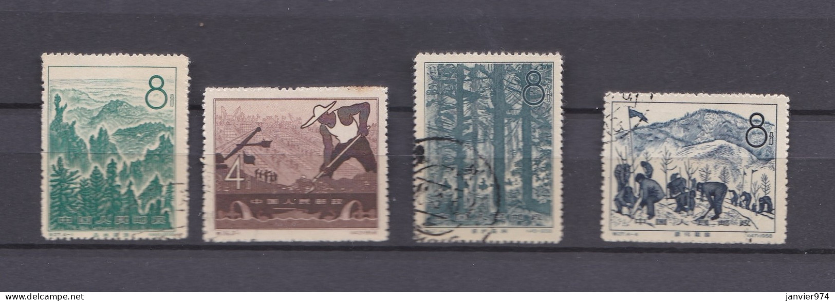 Chine 1958 La Serie Complete Reboisement – Reforestation, 4 Timbres N° 416 à 419, Scan Recto Verso - Usati