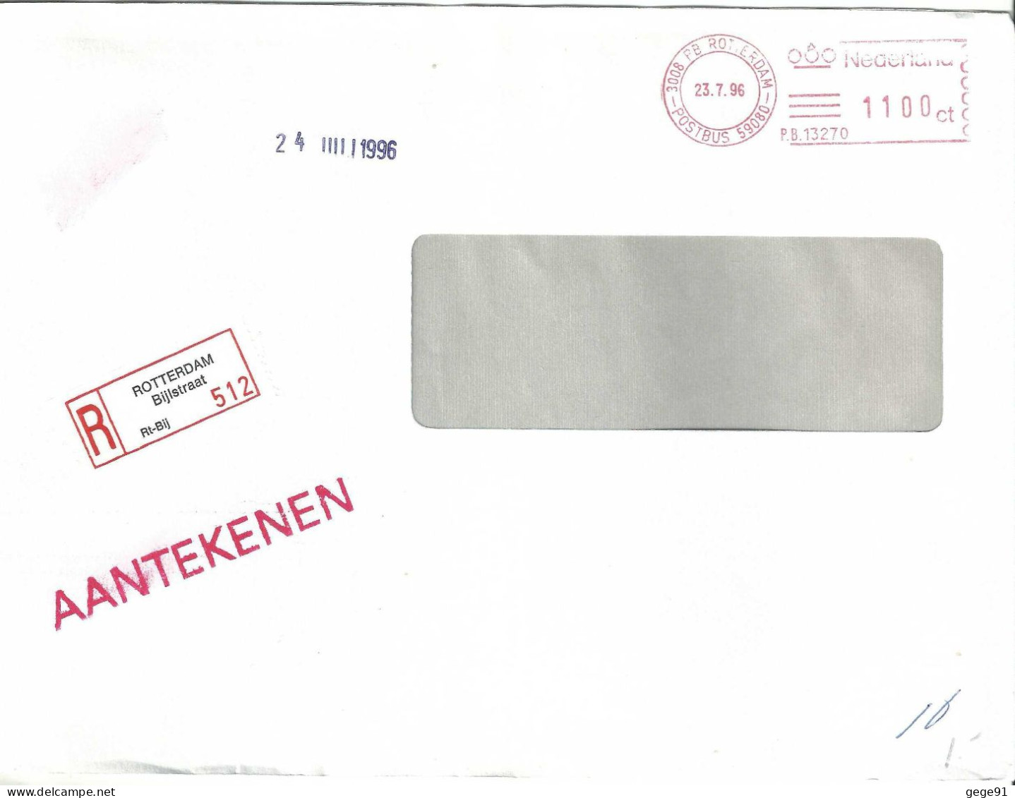 Ema Pitney Bowes _ Lettre Recommandée De Rottedam - Franking Machines (EMA)