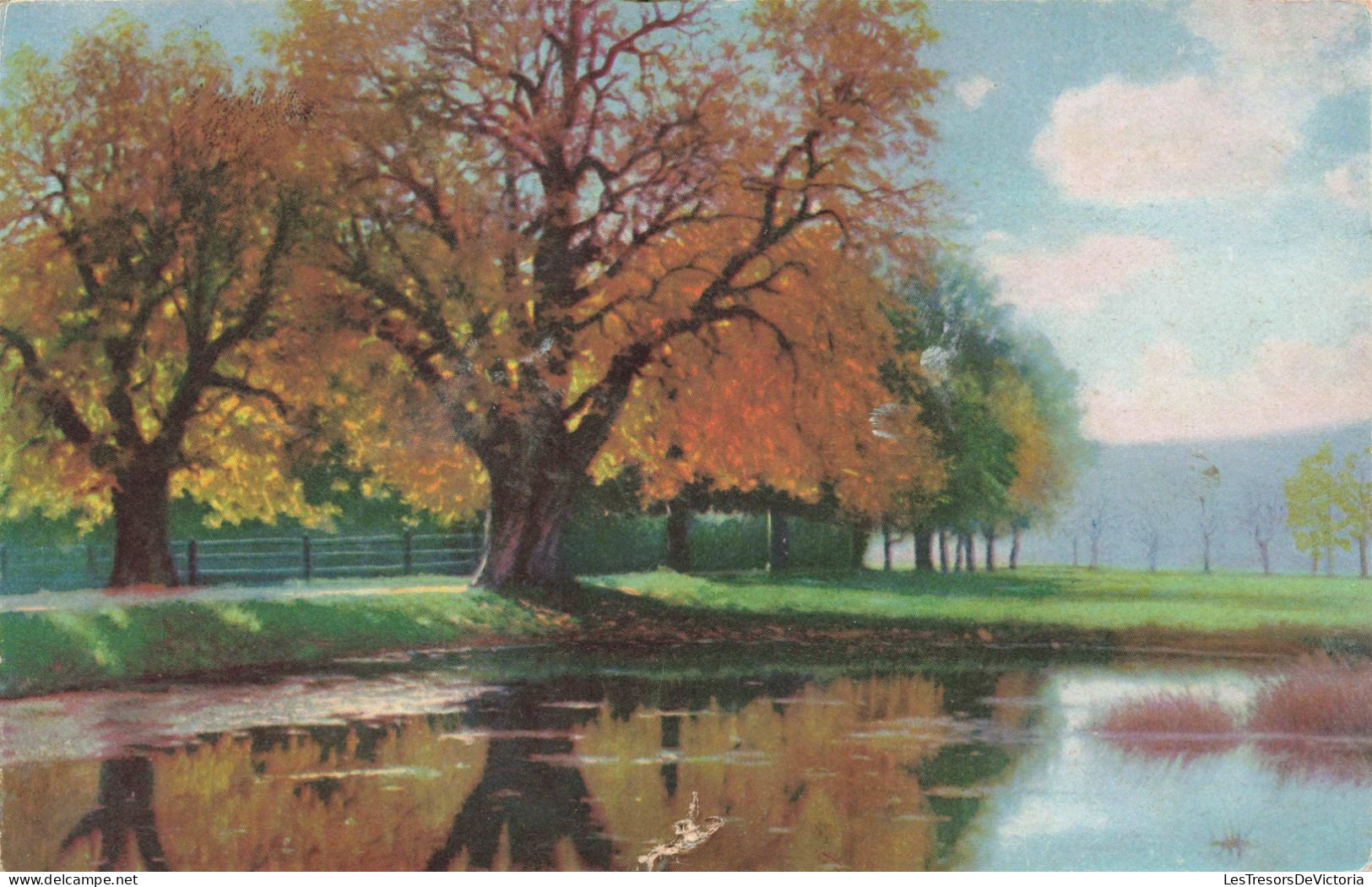 ILLUSTRATION NON SIGNE -  Une Route De Campagne - Etang - Automne - Carte Postale Ancienne - Voor 1900