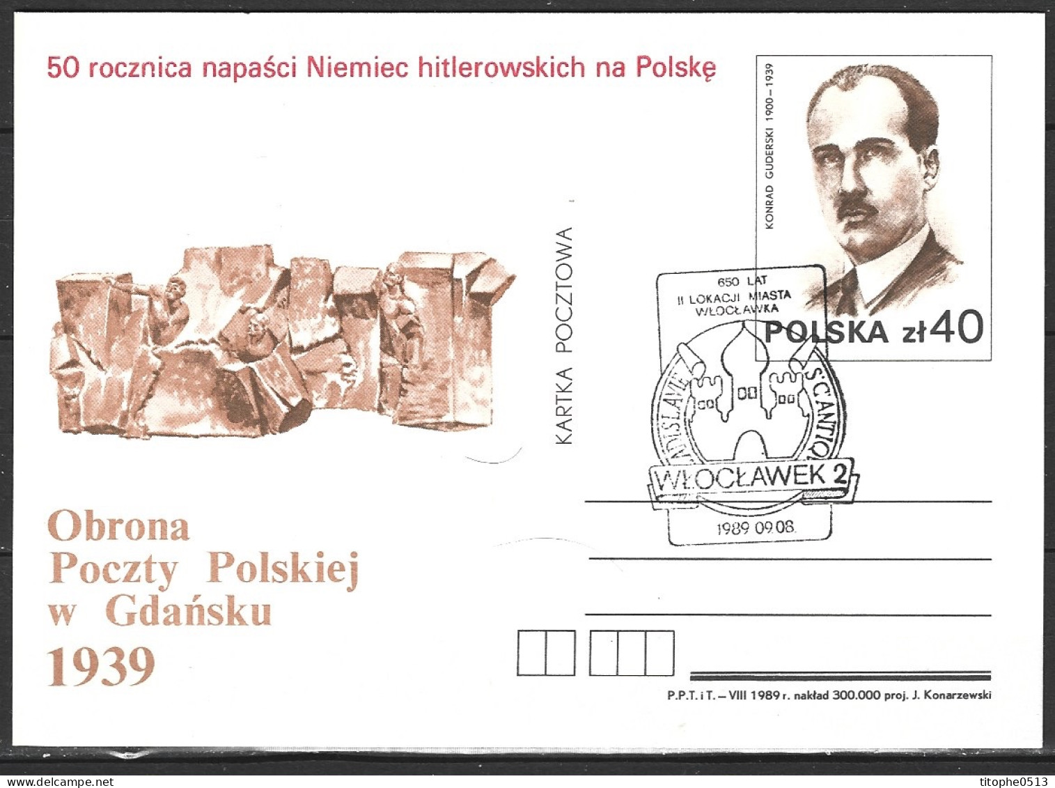 POLOGNE. Carte Commémorative De 1989. Armoiries De La Ville De Wloclawek. - Autres & Non Classés