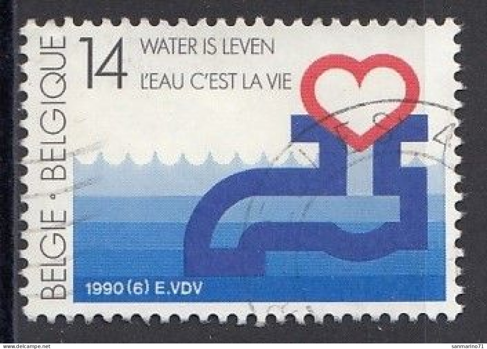 BELGIUM 2416,used,falc Hinged - Acqua