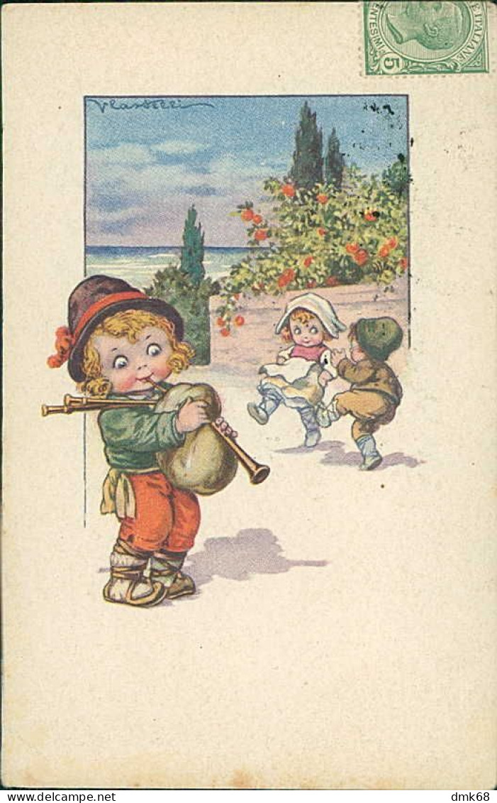 CASTELLI SIGNED 1920s  POSTCARD - KIDS & BAGPIPE - EDIT DELL'ANNA & GASPARINI - N. 518/5 (4839) - Castelli