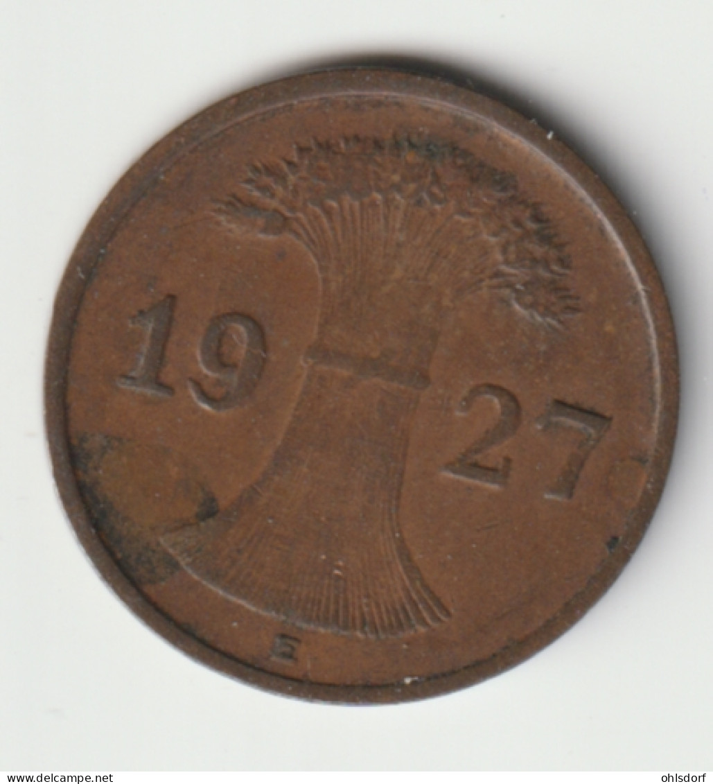 DEUTSCHES REICH 1927 E: 1 Reichspfennig, KM 37 - 1 Renten- & 1 Reichspfennig