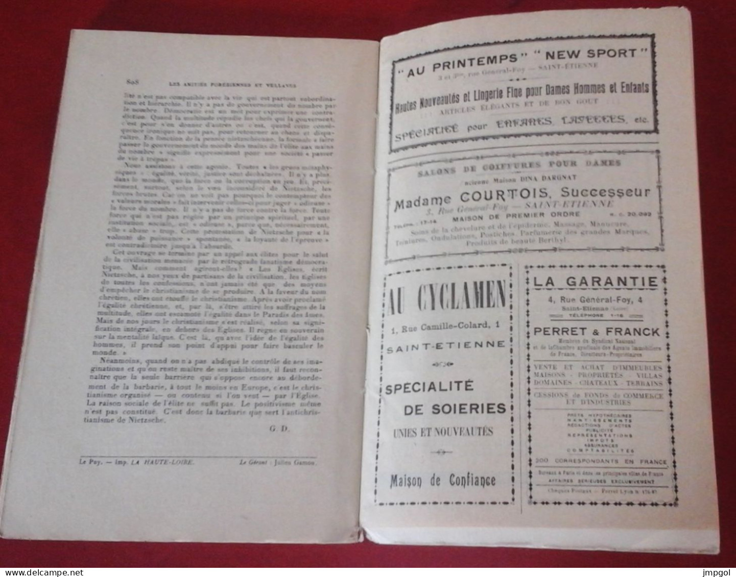 Amitiés Foréziennes Et Vellaves N°11 Octobre 1926 Espinchal Charles Silvestre Jean Tenant Publicités Saint Etienne - Rhône-Alpes