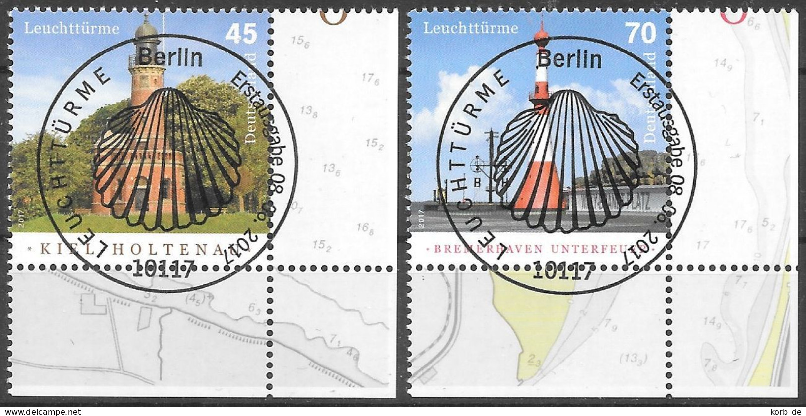 Bund 2017 / MiNr.   3316 - 3317  Rechte Untere Ecken, Zentrische ESST Berlin Zentrum   (x940) - Gebraucht