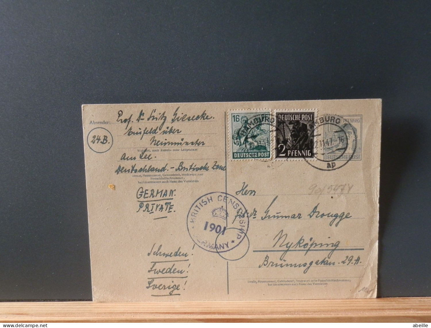 90/547Y CP  ALLEMAGNE 1947  CENSURE - Postal  Stationery