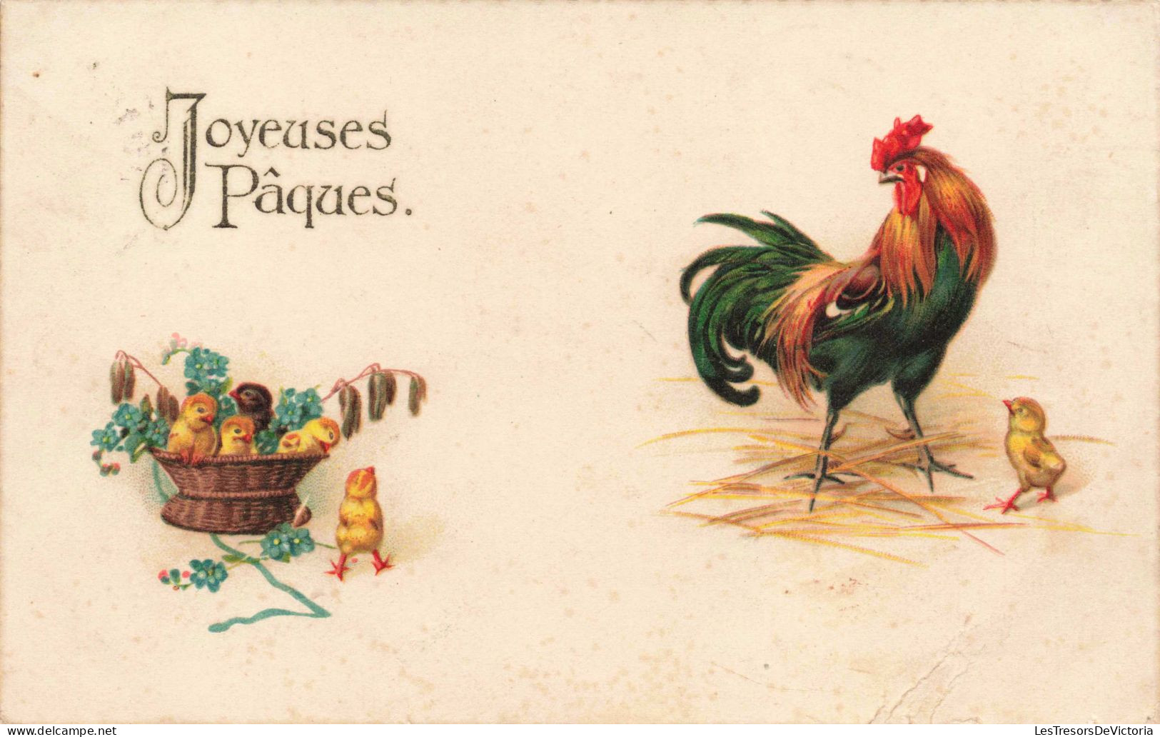 FÊTES ET VOEUX - Pâques - Un Coq Et Des Poussins - Colorisé - Carte Postale Ancienne - Easter