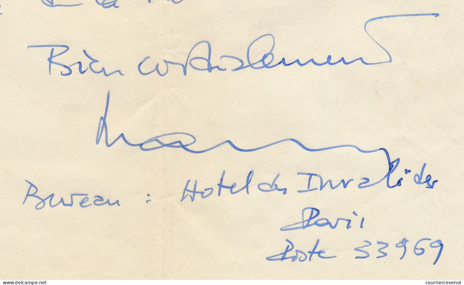 FRANCE - Lettre Autographe De La Main Du Général JACQUES MASSU, En Retraite, 6 Mars 1972, Depuis Les Invalides - Político Y Militar