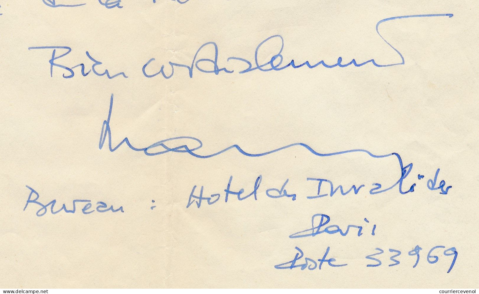 FRANCE - Lettre Autographe De La Main Du Général JACQUES MASSU, En Retraite, 6 Mars 1972, Depuis Les Invalides - Politico E Militare