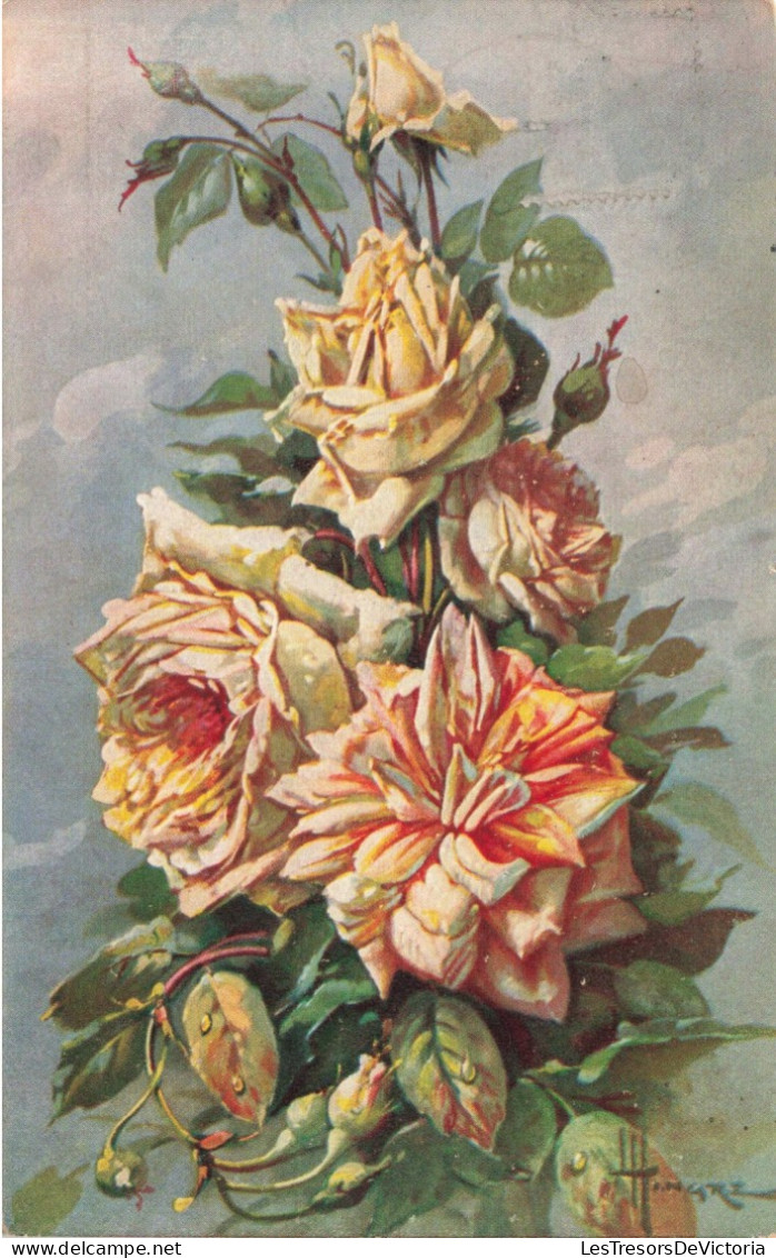 FLEURS - Roses Jaunes - Carte Postale Ancienne - Flores