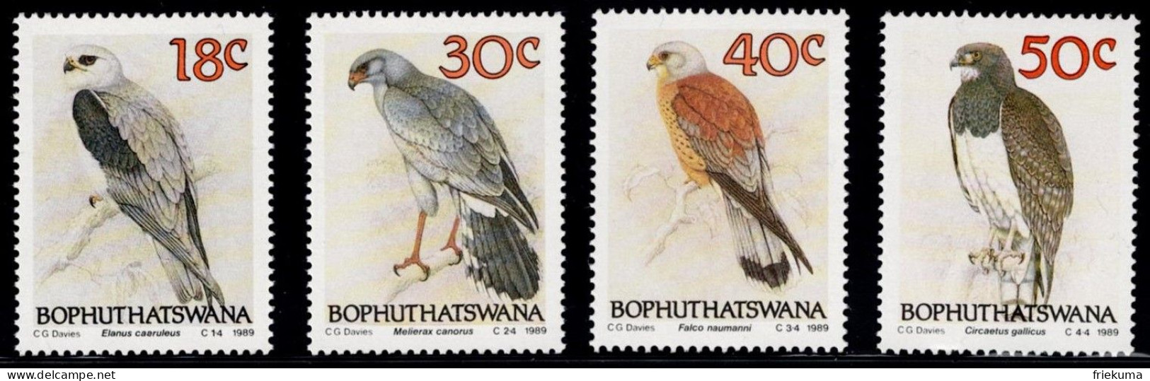 Bophuthatswana 1989, Birds: Elanus Caeruleus, Melierax Metabates, Falco Naumanni, Circaetus Gallicus, MiNr. 223-226 - Aigles & Rapaces Diurnes