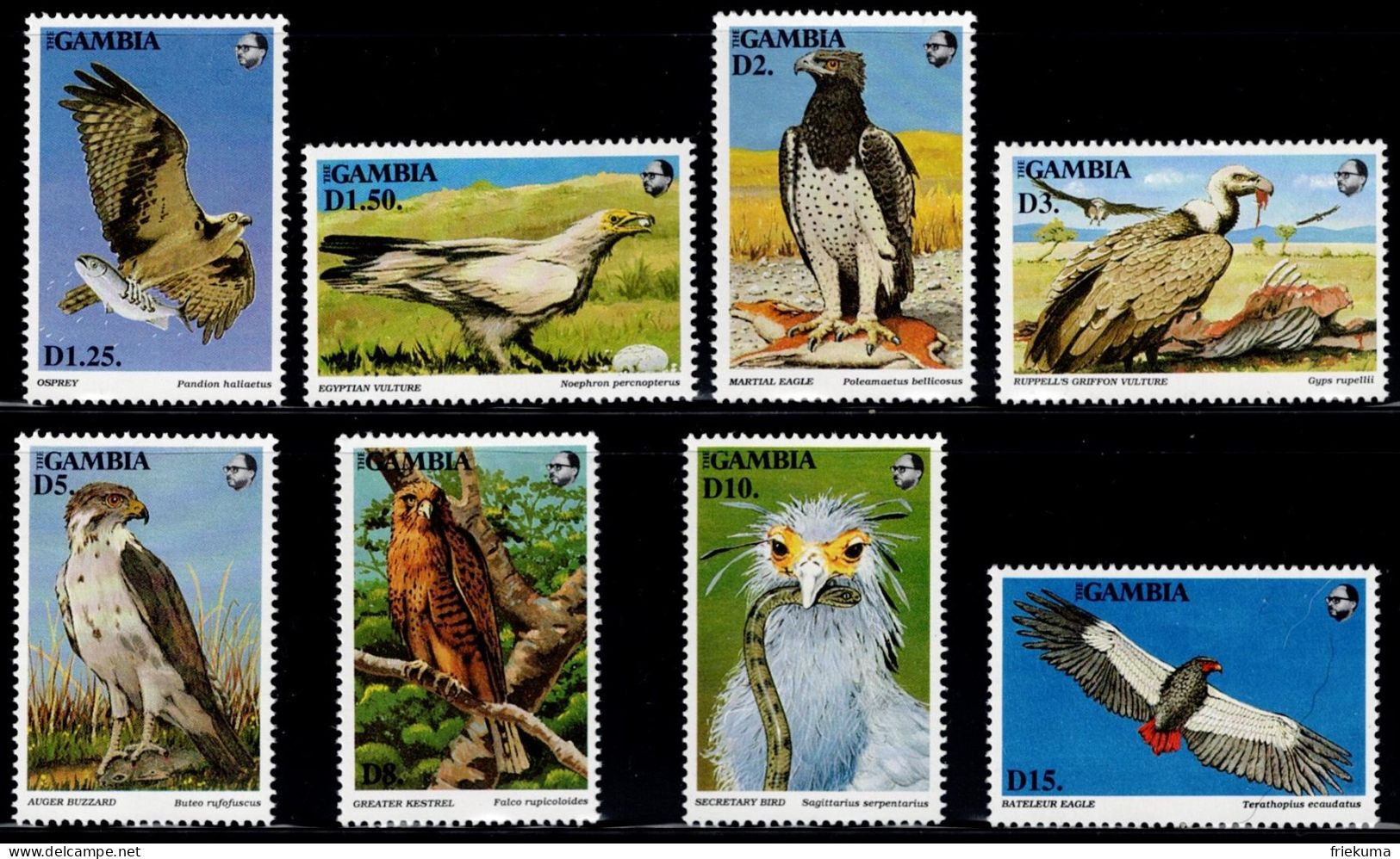 Gambia 1993, Birds: Osprey (Pandion Haliaetus), Egyptian Vulture (Neophron Percnopterus), Etc., MiNr. 1555-1562 - Aigles & Rapaces Diurnes