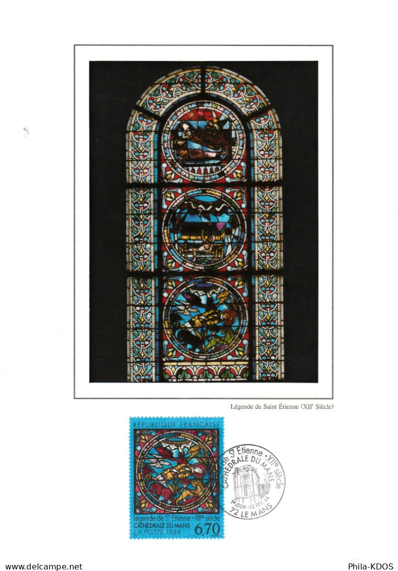 " VITRAIL DE LA CATHEDRALE DU MANS (72) " Sur Encart 1er Jour N°té 4 Pages Sur Soie De 1994 N° 2859 Parfait état FDC ! - Glas & Fenster