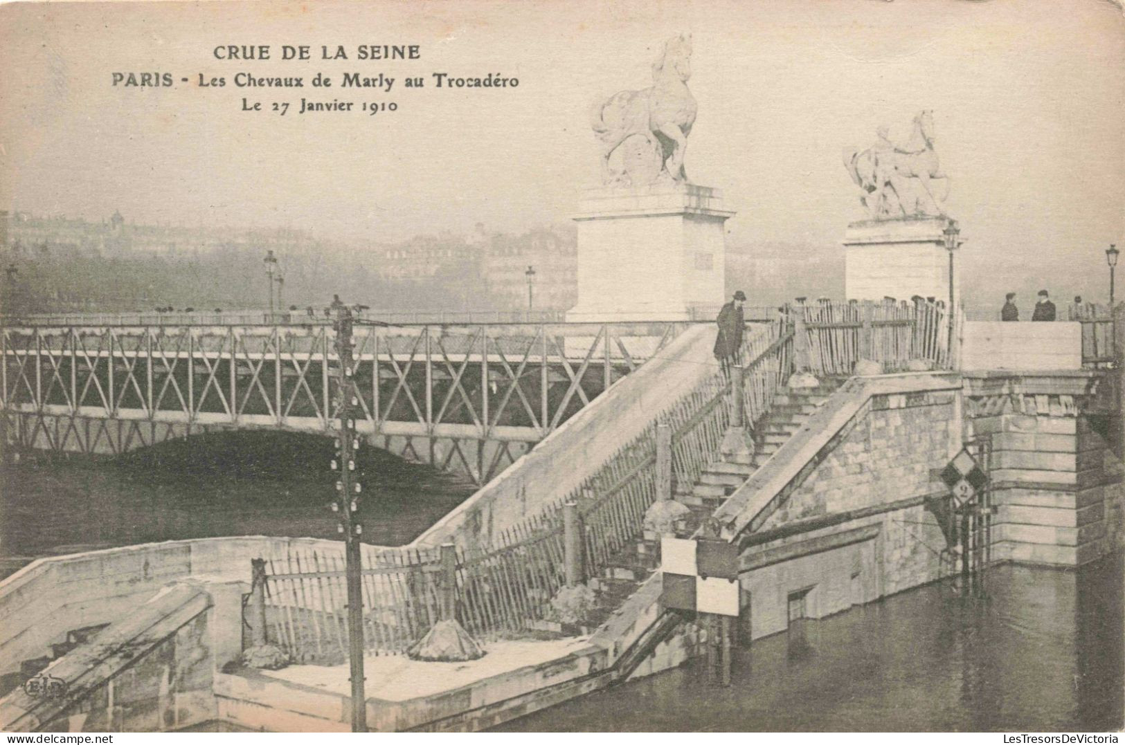 FRANCE - Paris - La Grande Crue De La Seine - Les Chevaux De Marly Au Trocadéro - Carte Postale Ancienne - Überschwemmung 1910