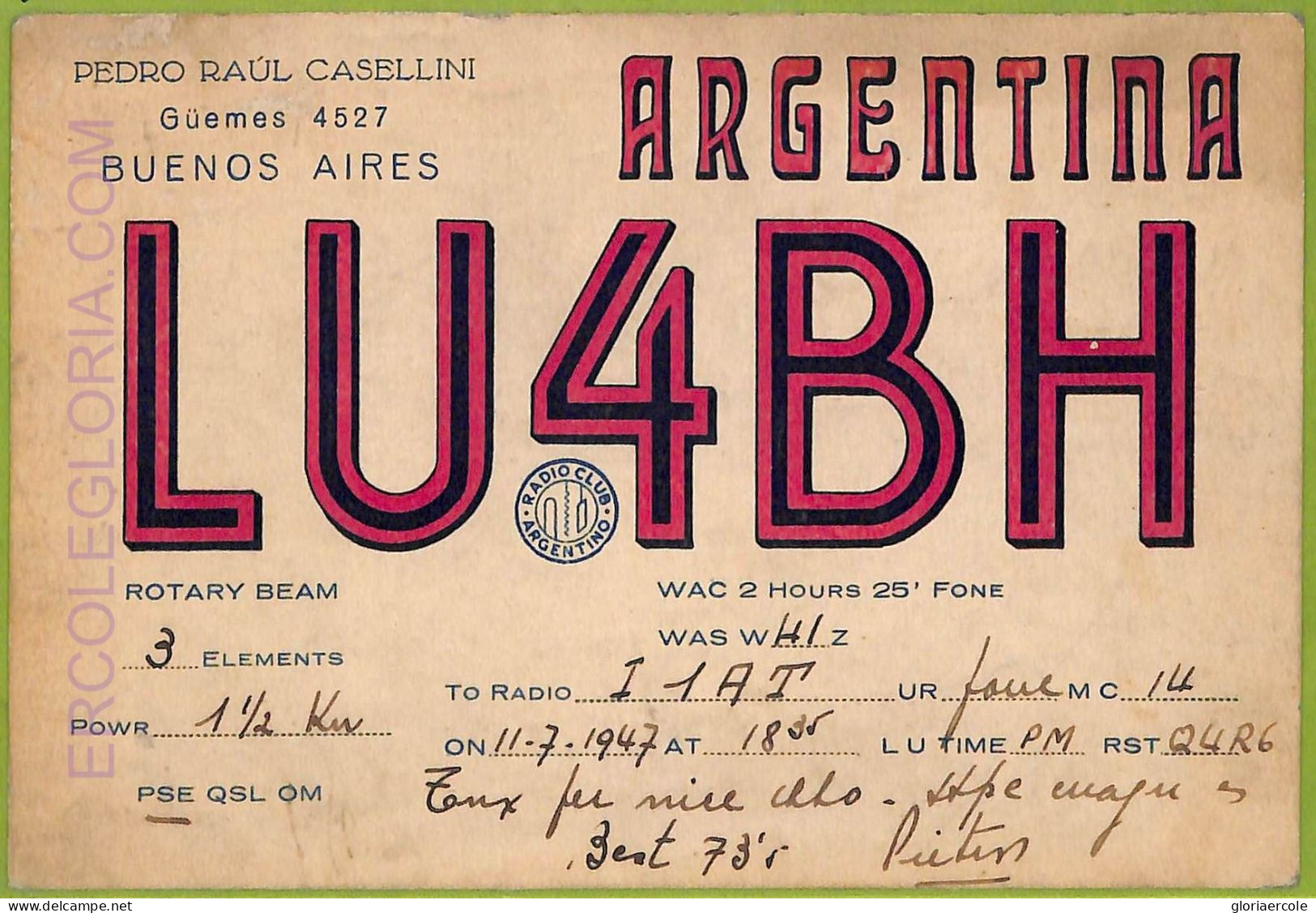 Af1319  - ARGENTINA - RADIO CARD - Buenos Aires - 1947 - Radio