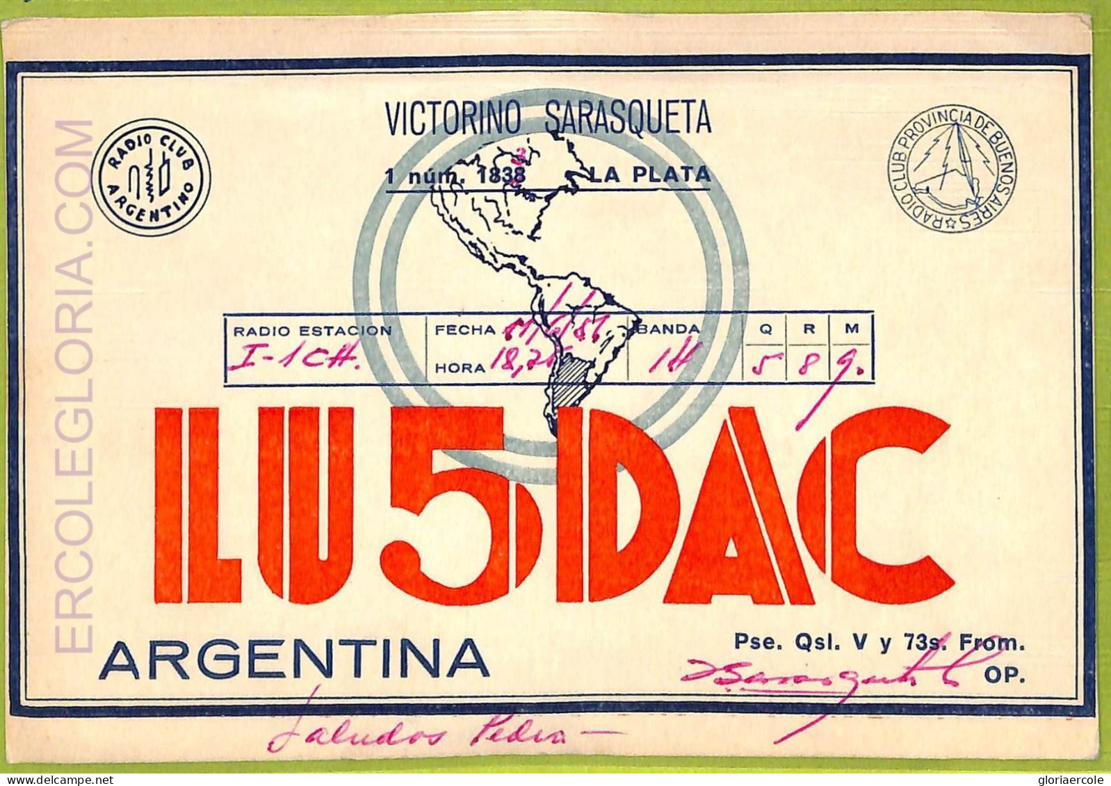 Af1312 - ARGENTINA - RADIO CARD - La Plata - 1956 - Radio