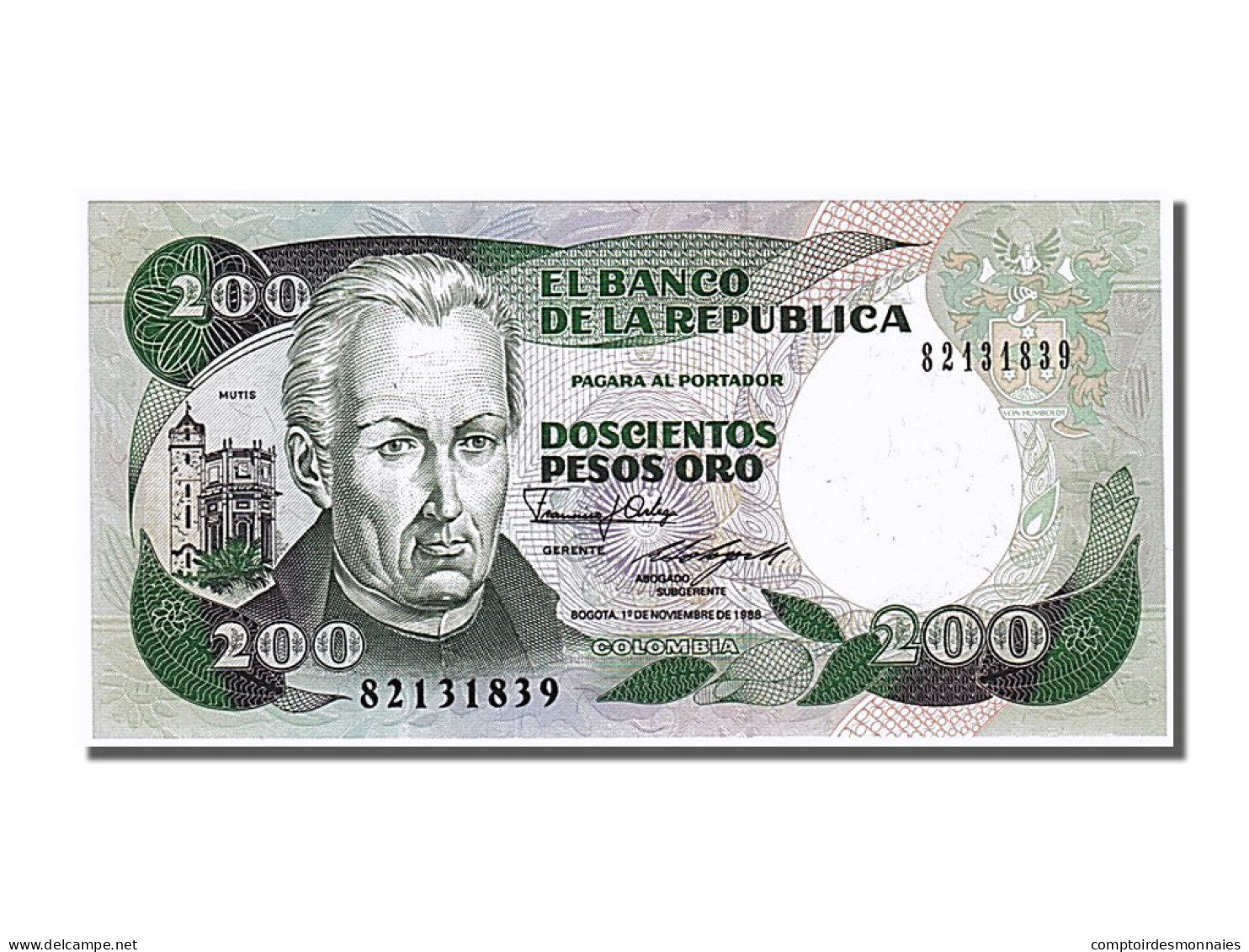 Billet, Colombie, 200 Pesos Oro, 1988, 1988-11-01, NEUF - Colombie