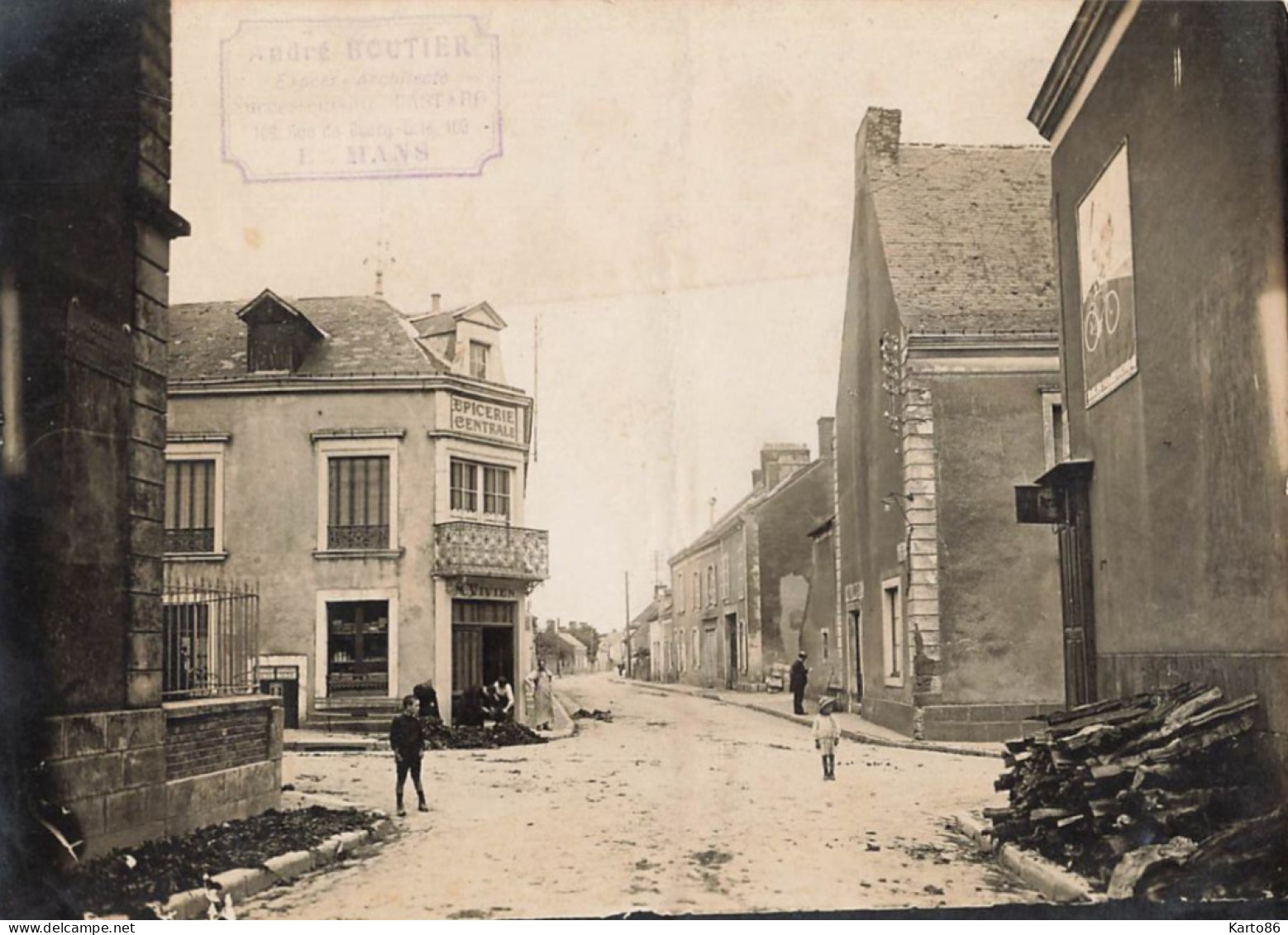 Conlie * RARE Photo Ancienne * Epicerie Centrale M. VIVIEN Rue De Sillé & Rue Principale * Cachet Architecte A. BOUTIER - Conlie