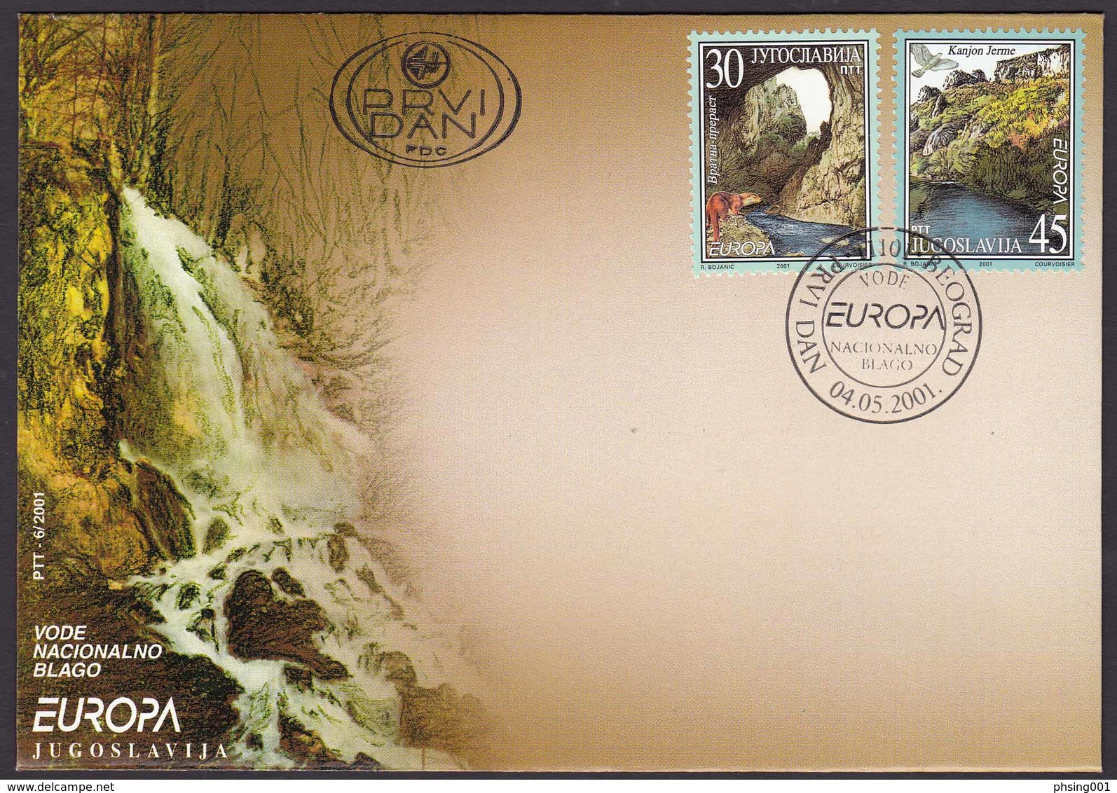 Yugoslavia 2001 Europa CEPT Waters Fauna Birds Fishes Nature FDC - Lettres & Documents