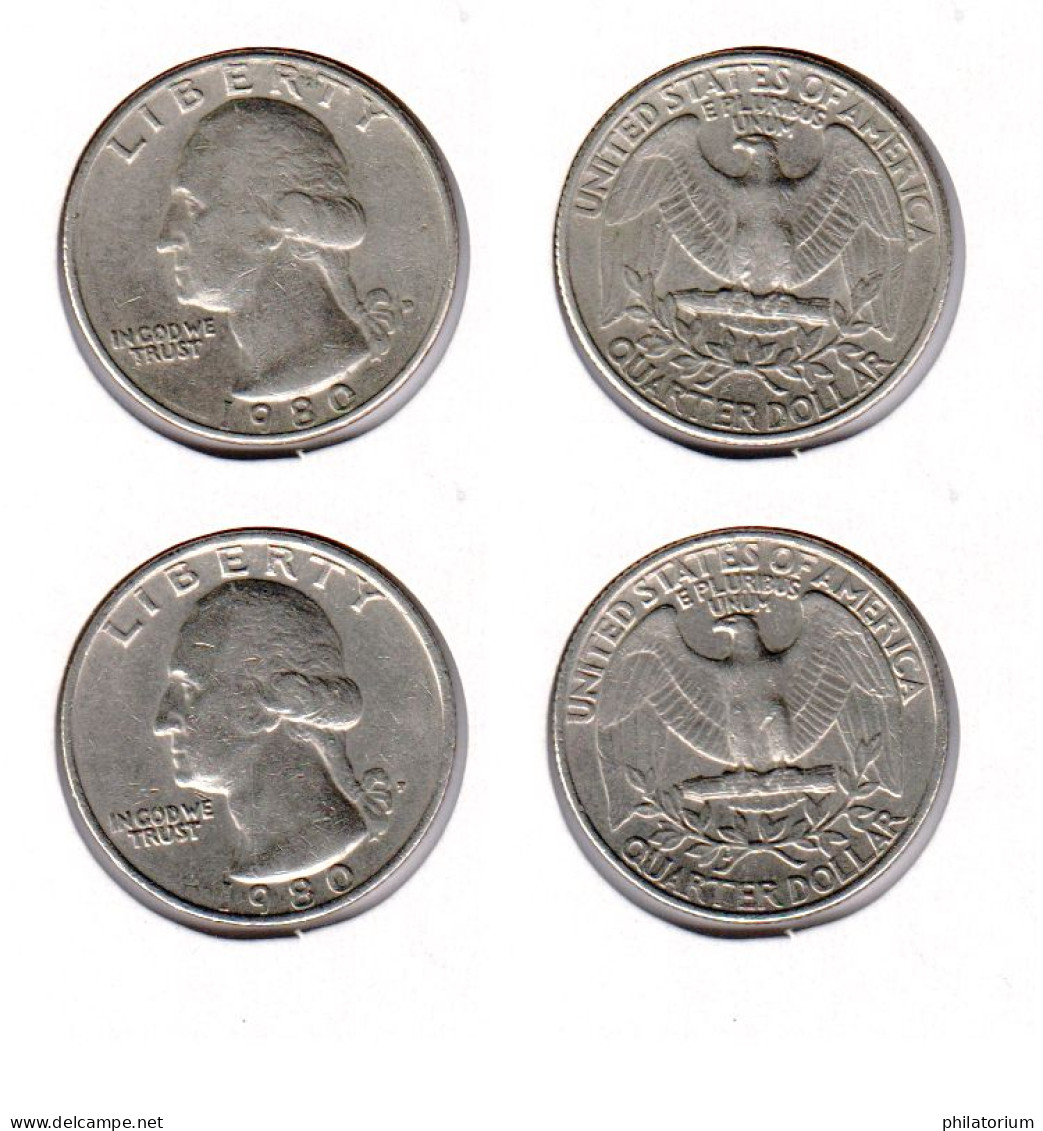 Etats Unis  Quarter Dollar 1980 D +P , 1980D + 1980P ; USA - 1932-1998: Washington