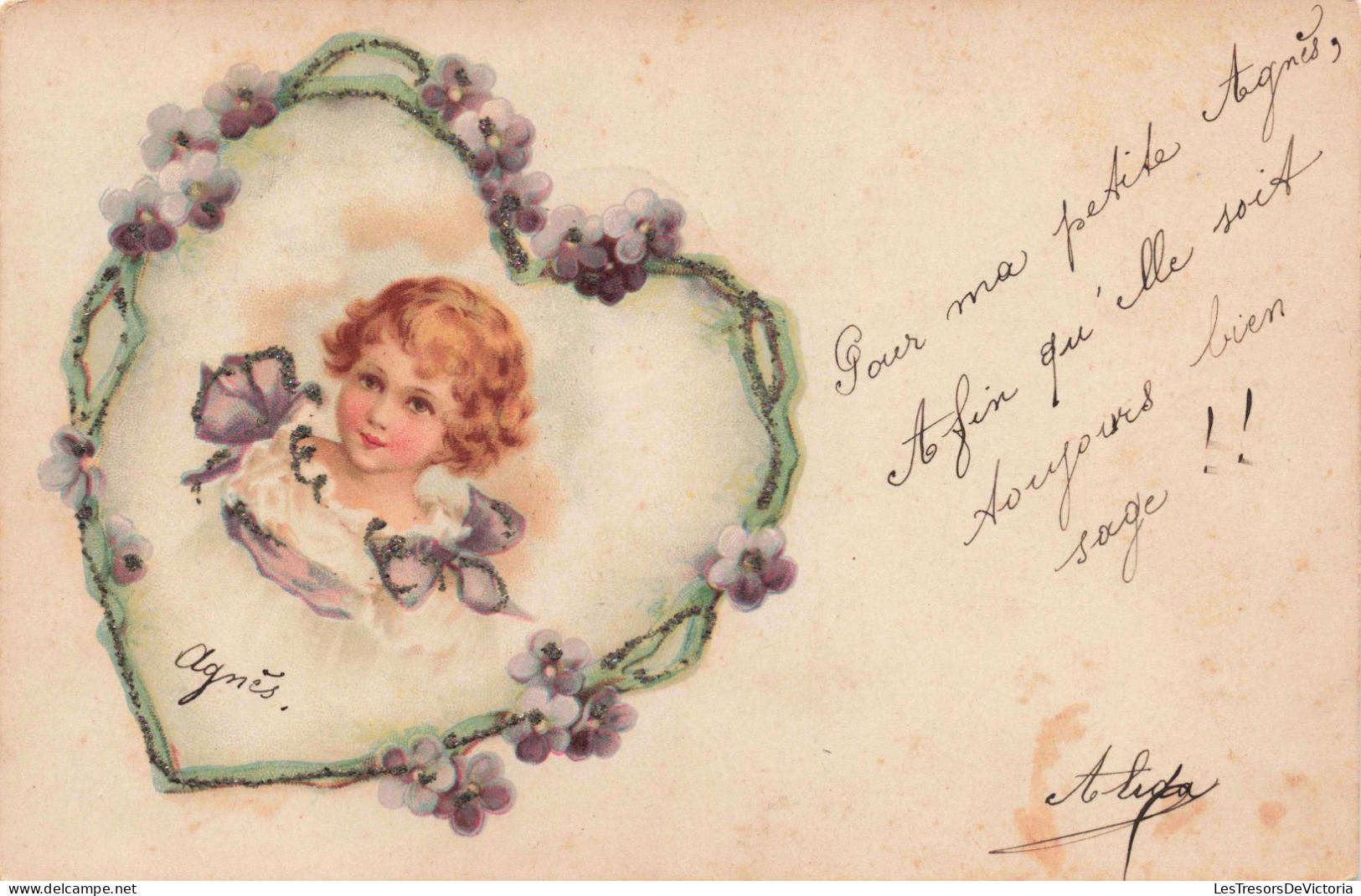 ANGE - Illustration D'un Ange Dans Un Coeur - Cadre - Colorisé - Carte Postale Ancienne - Engel