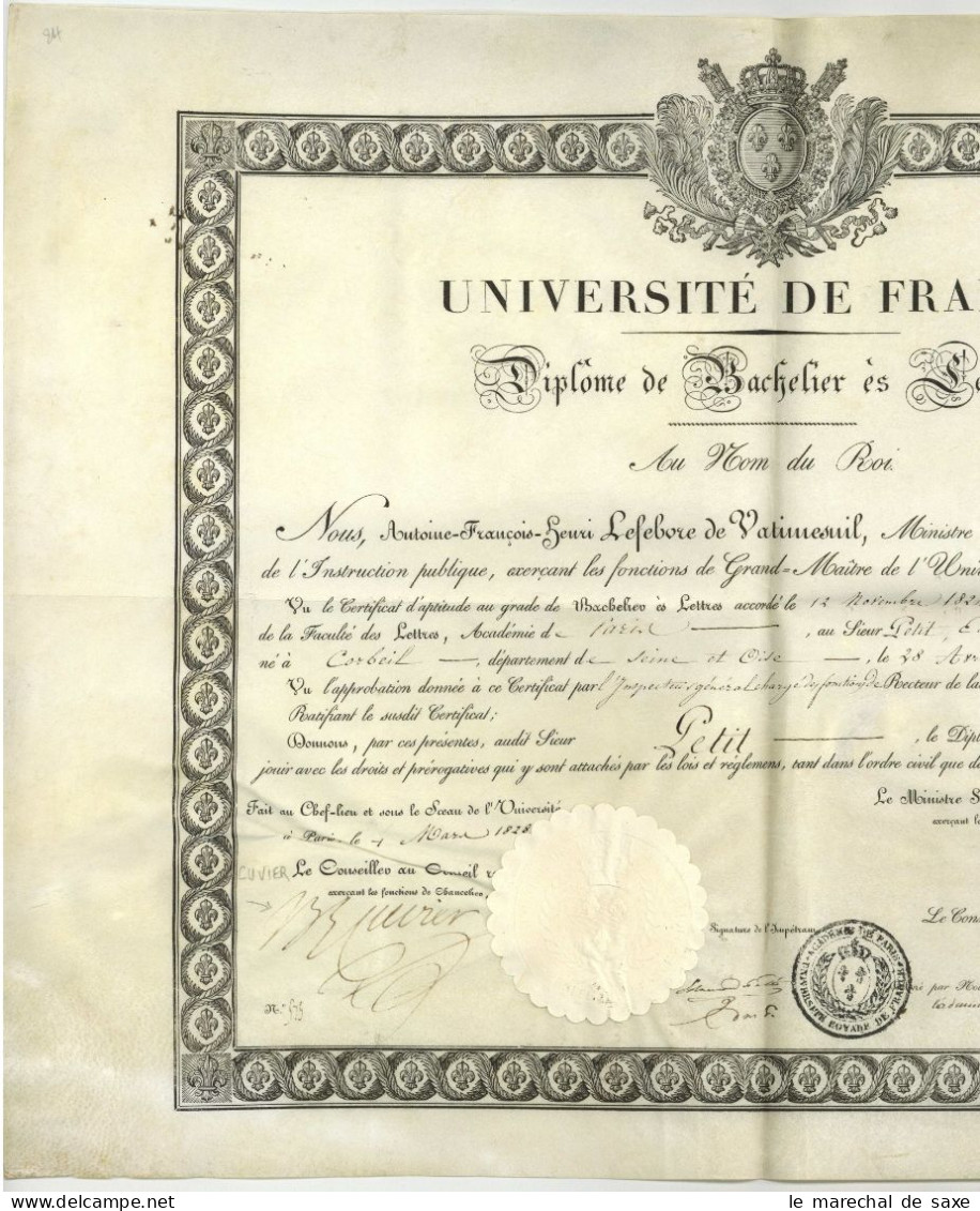 Diplome Universite France 1808 Lefebvre De Vatimesnil + Georges Cuvier (1769-1832) 1828 - Documenti Storici