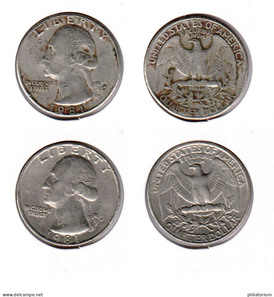 Etats Unis  Quarter Dollar 1981 D + P , 1981D + 1981D ; USA - 1932-1998: Washington