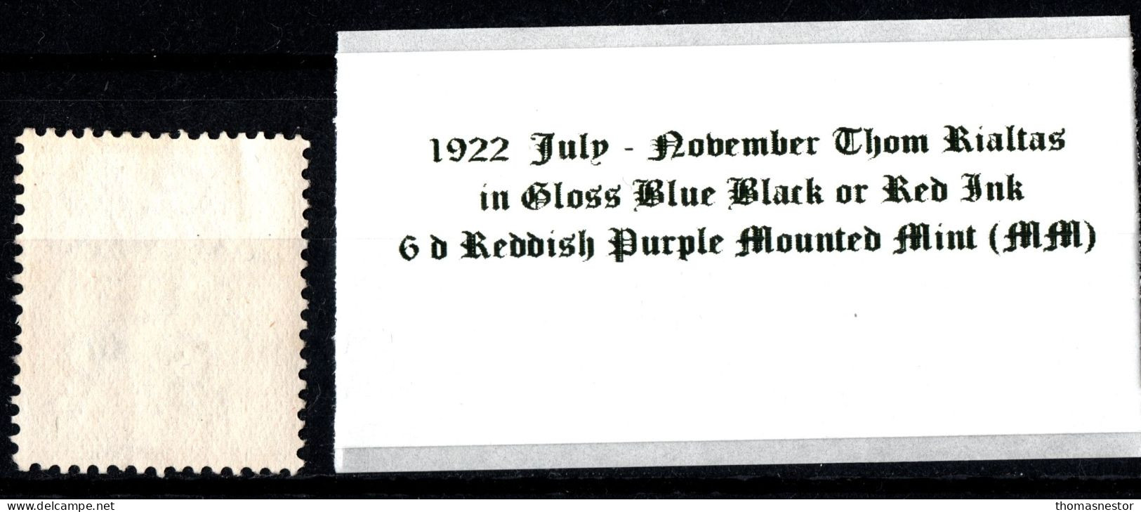 1922 July-November Thom Rialtas 5 Line Overprint In Shiny Blue Black Or Red Ink 6 D Reddish Purple Mounted Mint (MM) - Ungebraucht