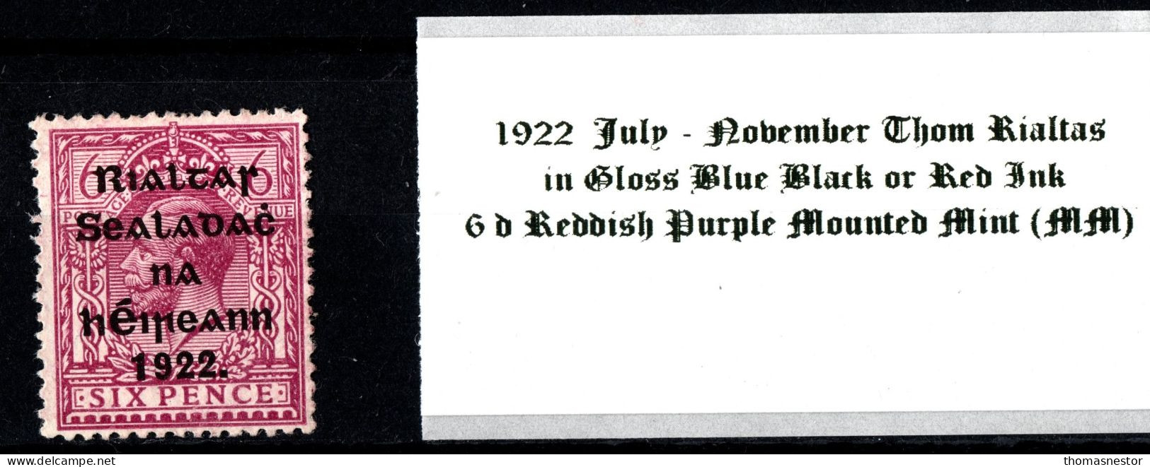 1922 July-November Thom Rialtas 5 Line Overprint In Shiny Blue Black Or Red Ink 6 D Reddish Purple Mounted Mint (MM) - Unused Stamps