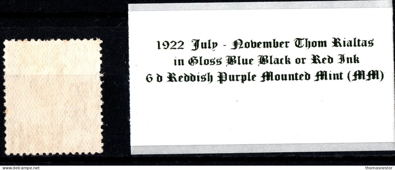 1922 July-November Thom Rialtas 5 Line Overprint In Shiny Blue Black Or Red Ink 6 D Reddish Purple Mounted Mint (MM) - Ongebruikt