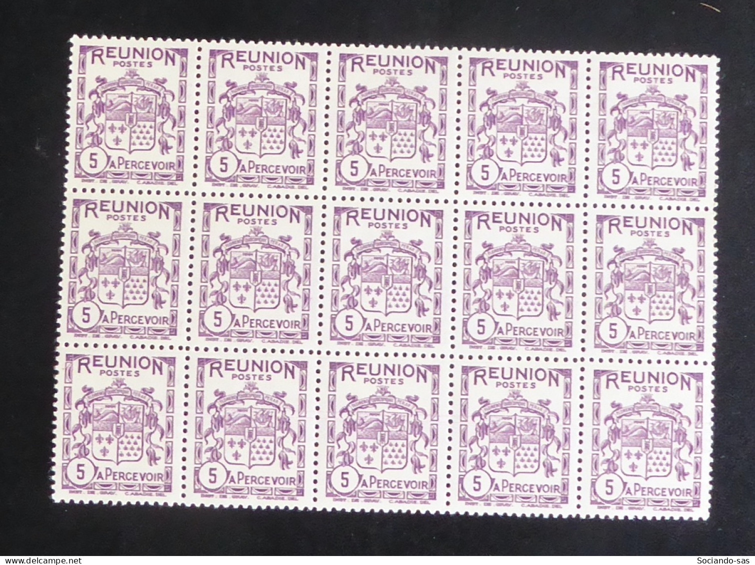 REUNION - 1933 - Taxe TT N°YT. 16 - 5c Lilas - Bloc De 15 - Neuf Luxe ** / MNH - Strafport