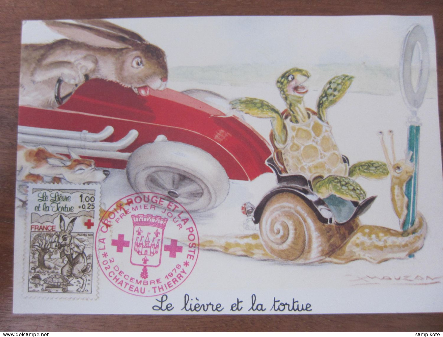 Carte Postale Illustrateur MAUZAN, Le Lièvre Et La Tortue, Carte Premier Jour La Croix Rouge Et La Poste - Mauzan, L.A.