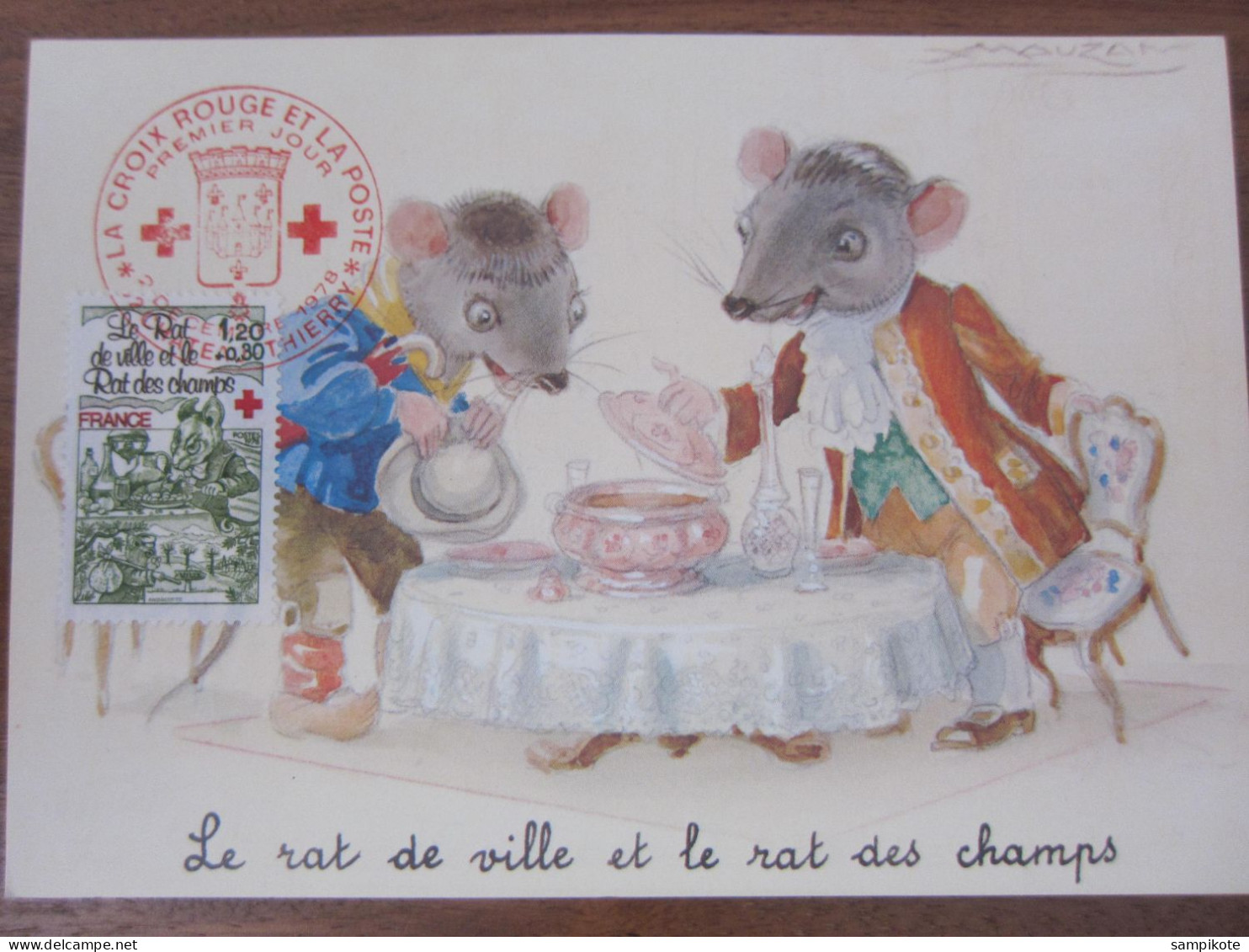 Carte Postale Illustrateur MAUZAN, Le Rat Des Villes Et Le Rat Des Champs, Carte Premier Jour La Croix Rouge Et La Poste - Mauzan, L.A.