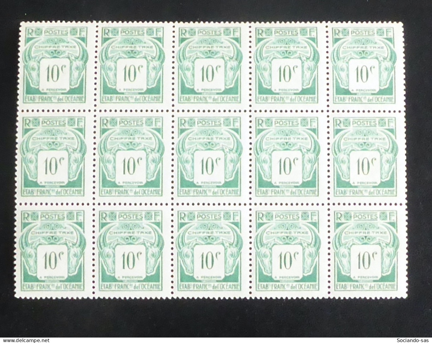 OCEANIE - 1948 - Taxe TT N°YT. 18 - 10c Vert - Bloc De 15 - Neuf Luxe ** / MNH - Segnatasse