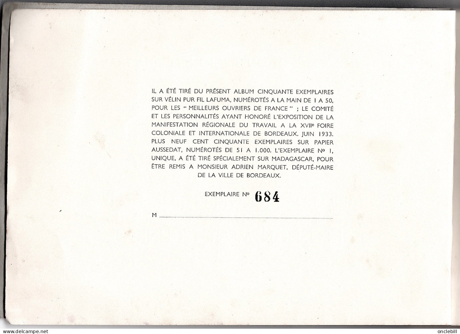 BORDEAUX 3ème Exposition Régionale Travail Chefs-d'œuvre Meilleur Ouvrier France 1933 DOCUMENT - Sciences