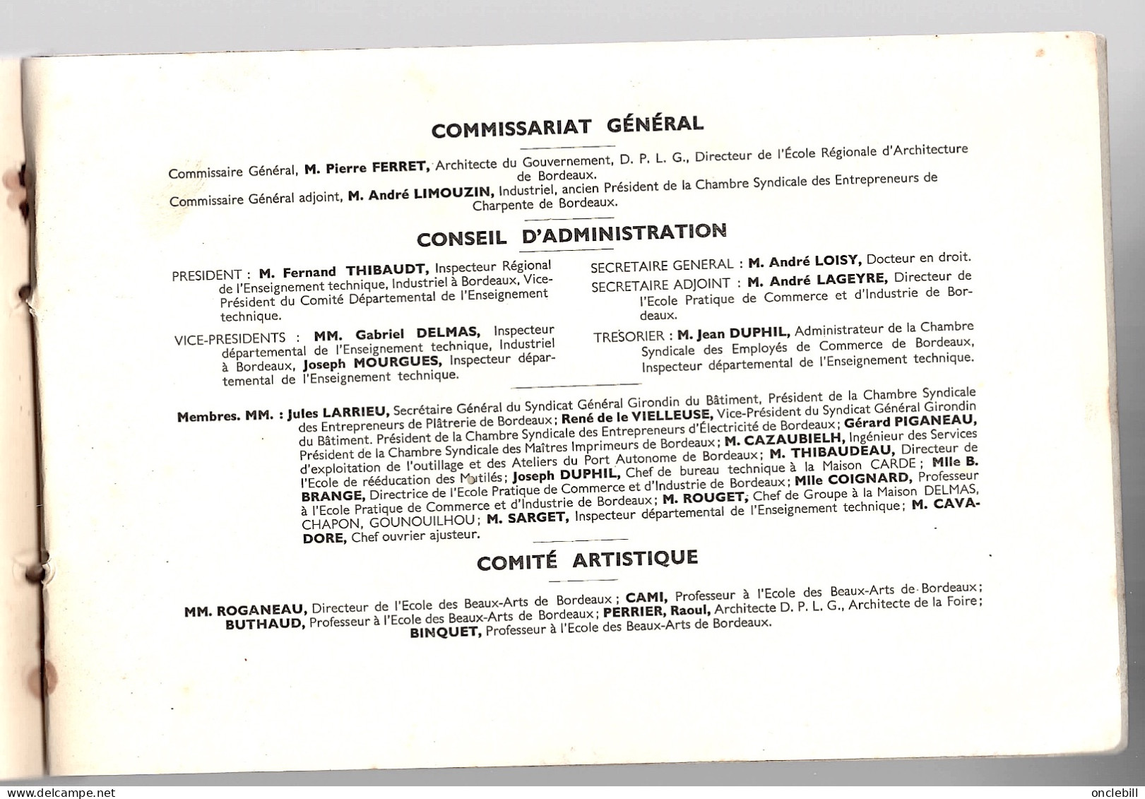 BORDEAUX 3ème exposition régionale travail chefs-d'œuvre meilleur ouvrier France 1933 DOCUMENT