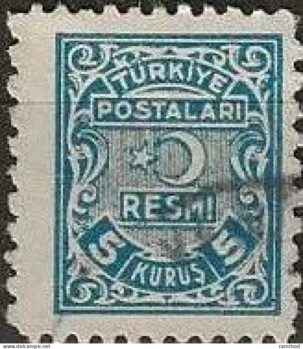 TURKEY 1947 Official - 5k. - Turquoise FU - Dienstmarken