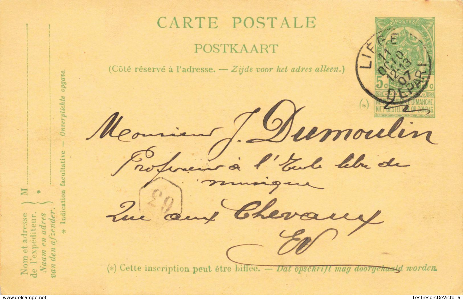 Carte Postale Oblitérée à Liège - Lettre à Monsieur J Dumoulin - Carte Postale Ancienne - Otros & Sin Clasificación