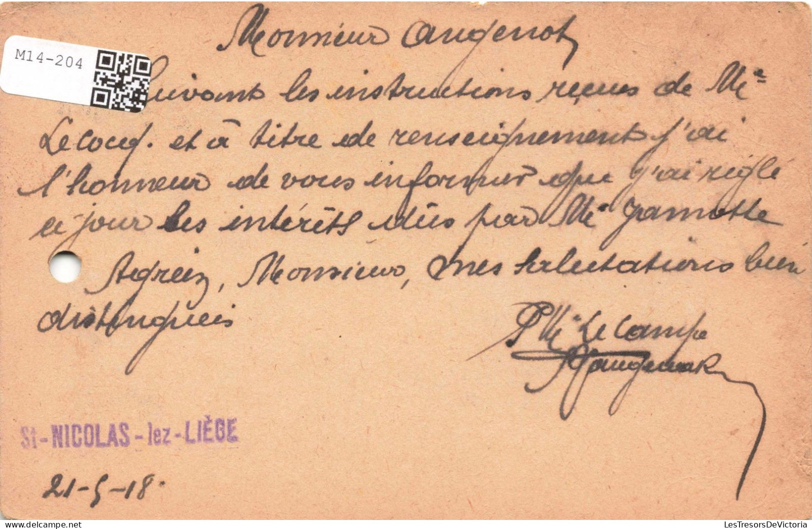 Carte Postale Du Notaire - Lettre à Monsieur Anderson - Carte Postale Ancienne - Autres & Non Classés