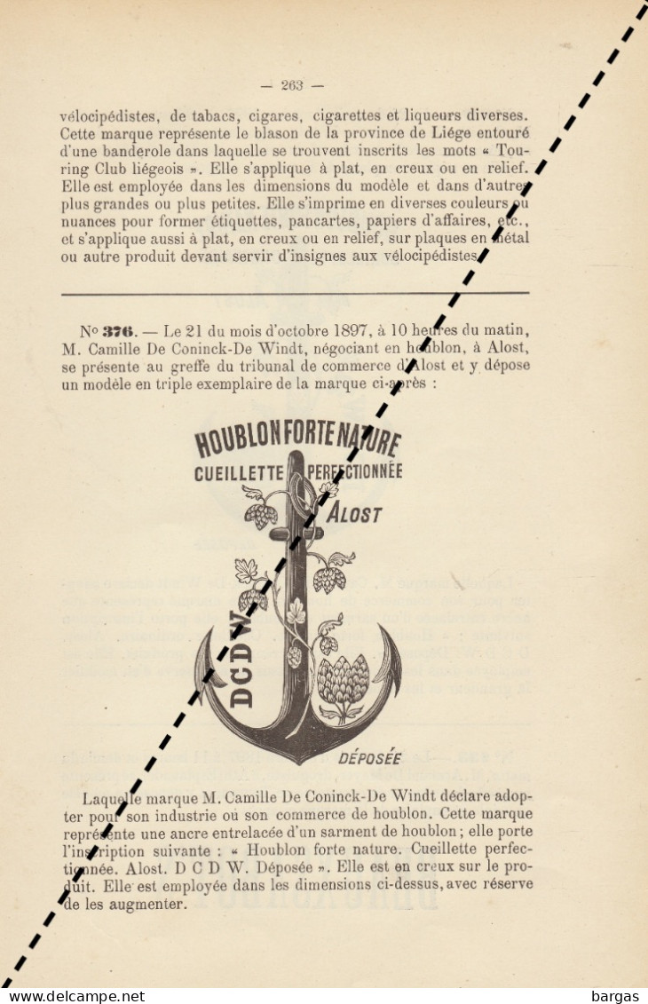 1895 Dépôt De Marque - Brevet Brasserie Brasseur Houblon De Coninck De Windt à Halost - 1800 – 1899