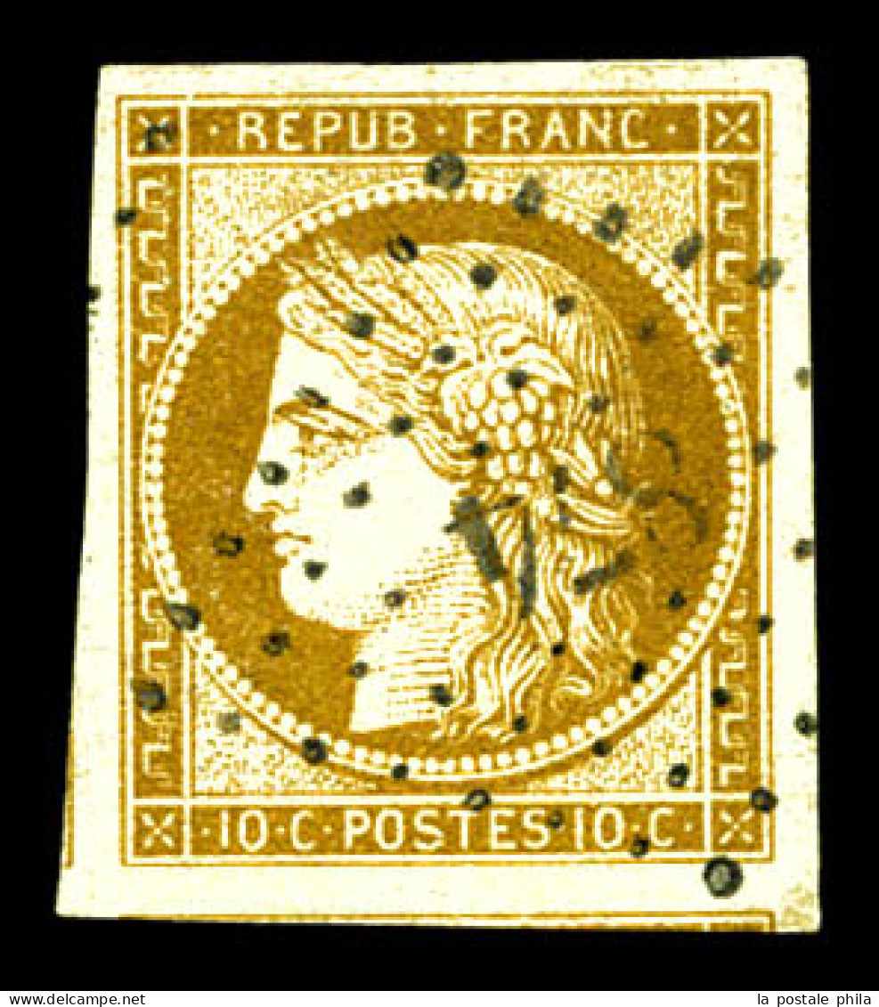 O N°1, 10c Bistre-jaune Obl Pc 874, Grandes Marges Avec 2 Voisins. TTB (certificat)  Qualité: Oblitéré - 1849-1850 Ceres