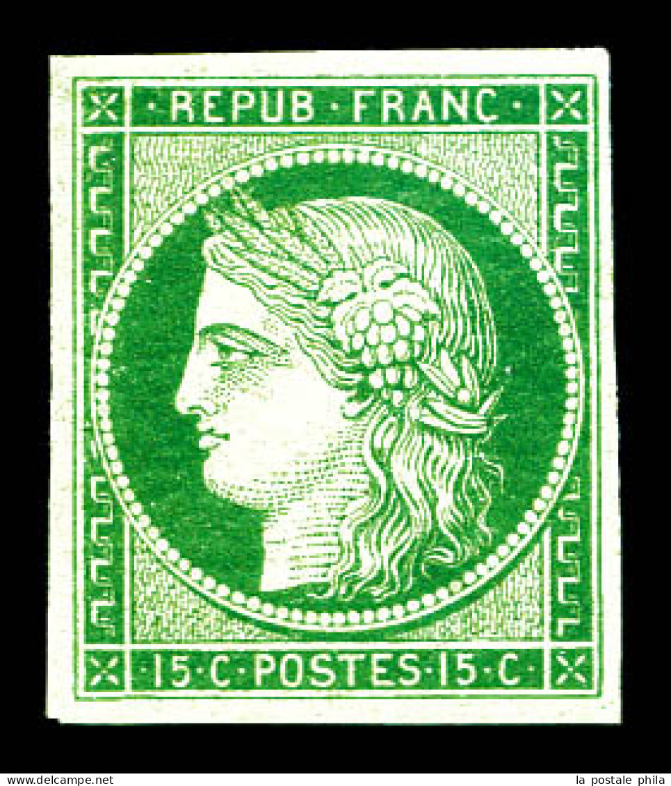 * N°2, 15c Vert, Quatre Belles Marges, Fraîcheur Postale. SUPERBE. R.R.R. (certificat)  Qualité: *  Cote: 28000 Euros - 1849-1850 Ceres