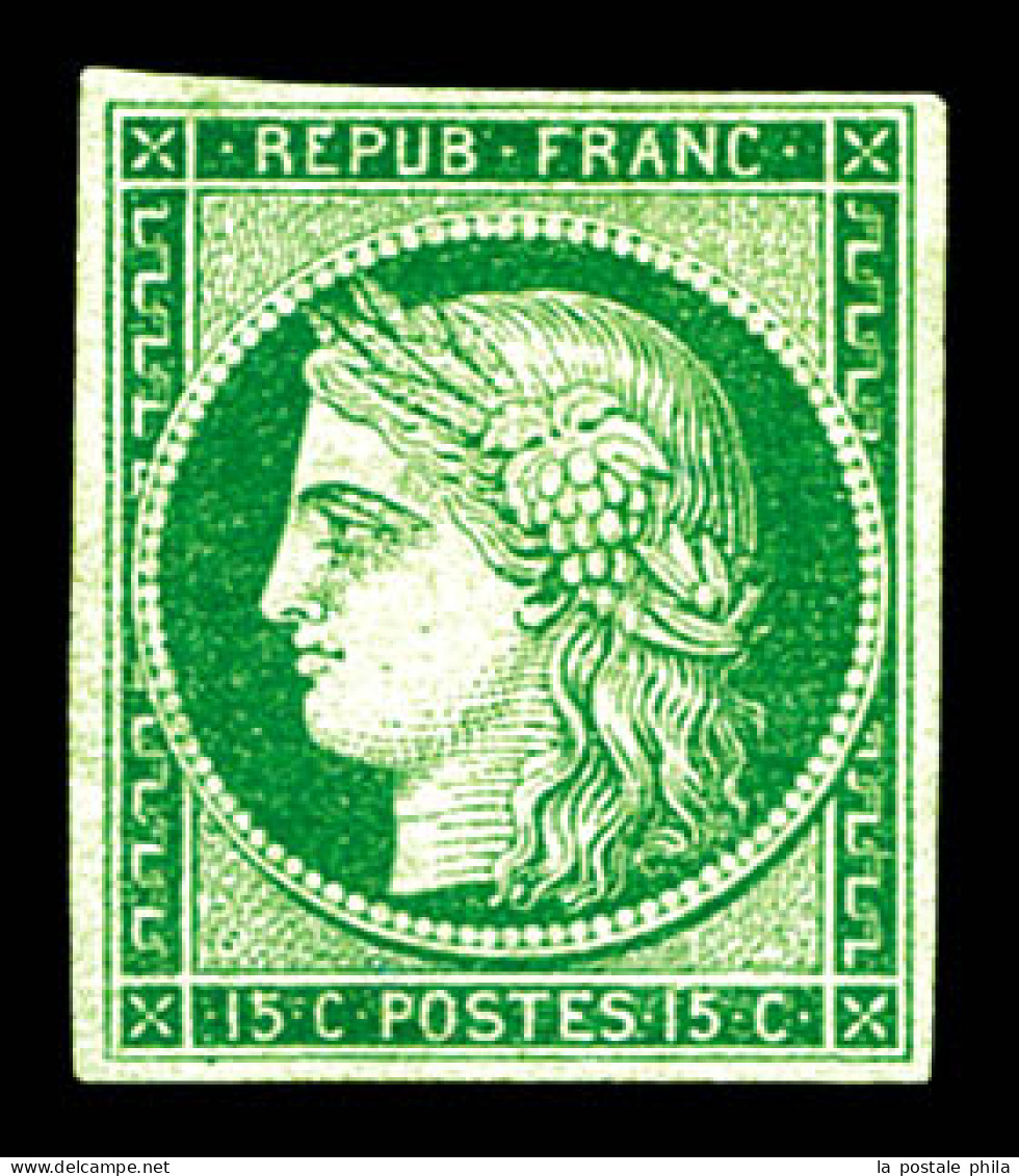 (*) N°2b, 15c Vert-foncé, Quatre Belles Marges Et Jolie Couleur, R.R.R (signé Calves/certificats)  Qualité: (*)  Cote: 1 - 1849-1850 Ceres