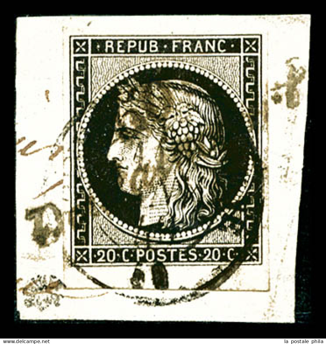 O N°3, 20c Noir Obl Cursive '50 Doulincourt' Et Càd T15 Du 11 Janvier 49 Sur Son Support. SUP. R.R. (signé/certificat)   - 1849-1850 Ceres